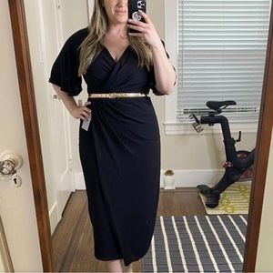 Maggie London Flutter Sleeve Faux Wrap Midi Dress